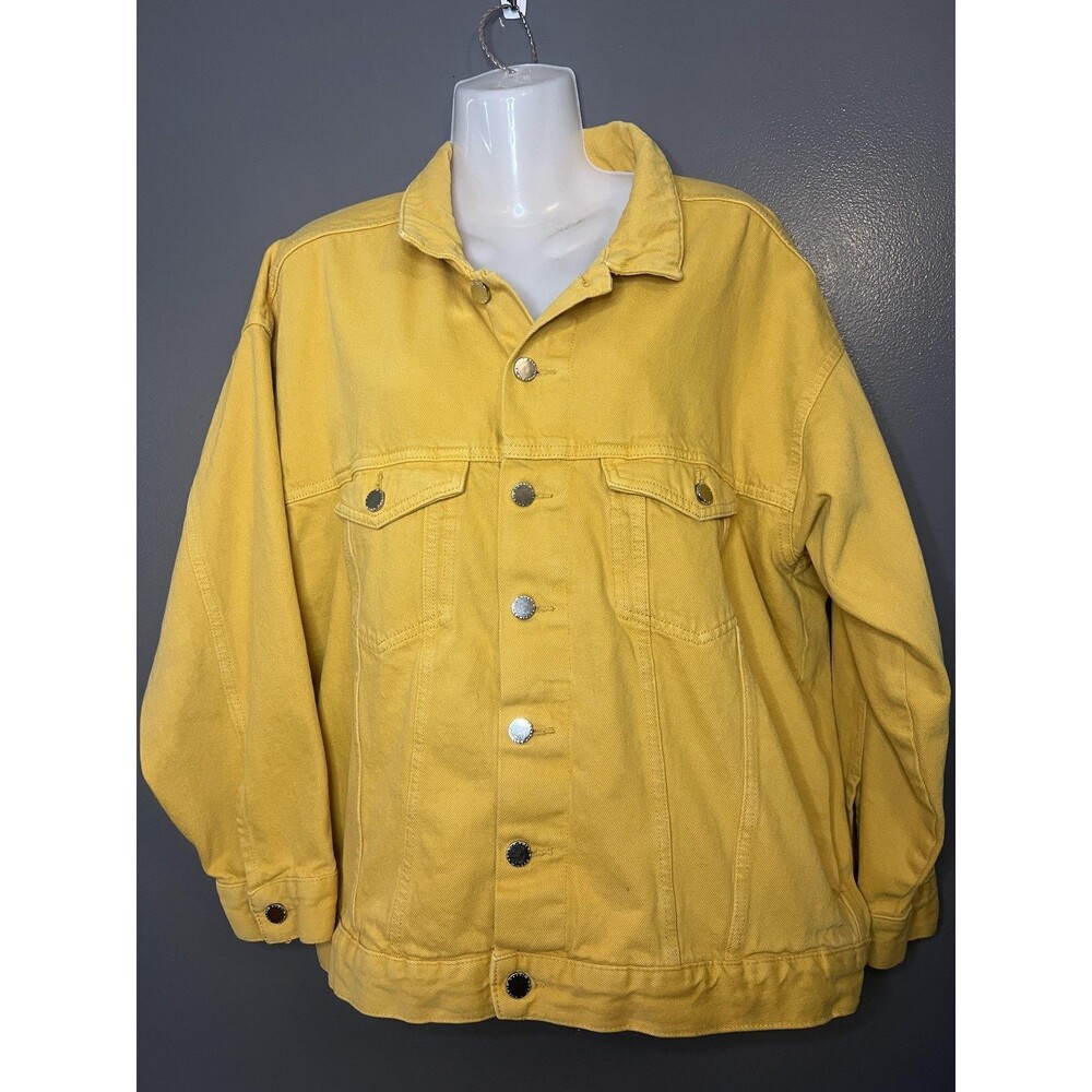 H&M Denim Jacket Womens 10 Yellow Button Front Jean Trucker Casual Basic